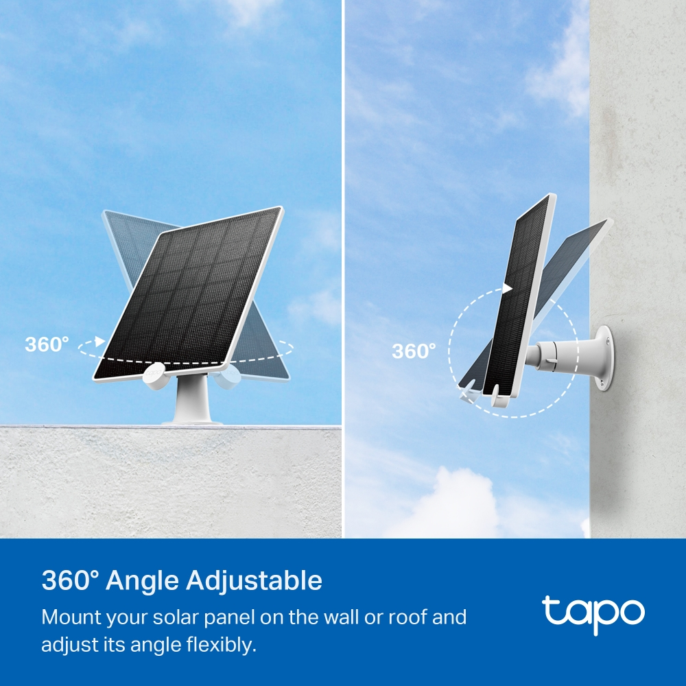 Due immagini che mostrano la regolazione dell'angolo a 360 gradi di un pannello solare su un muro.