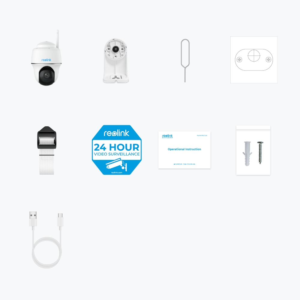 Różny sprzęt do kamer bezpieczeństwa, w tym kamera, kabel i narzędzia instalacyjne.