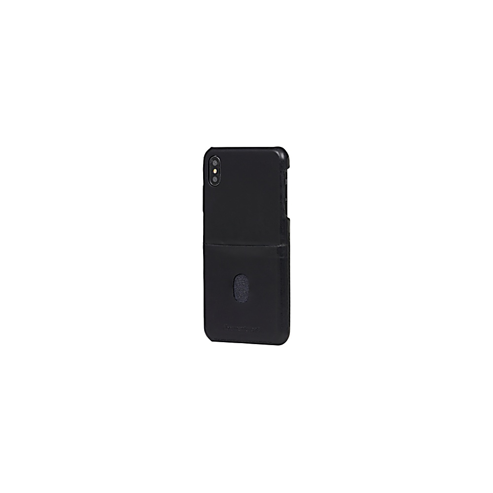 Custodia per telefono nera, parzialmente aperta, con un telefono nero e uno slot per schede.