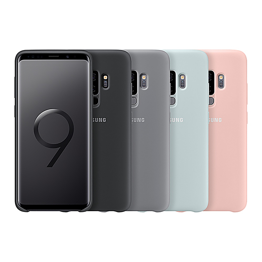 Quattro custodie per telefono in fila, nere, grigie, azzurre e rosa, con 'SAMSUNG' stampato.