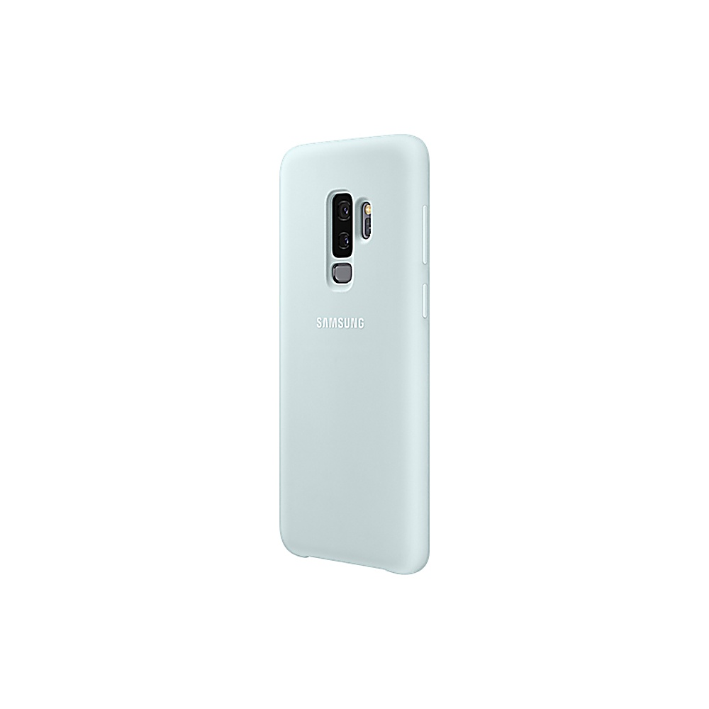 Custodia blu chiaro per Samsung, con intaglio per fotocamera, su sfondo bianco.