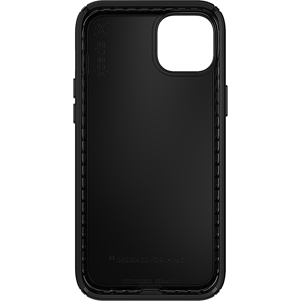 Una custodia per telefono nera con un ritaglio per la fotocamera.