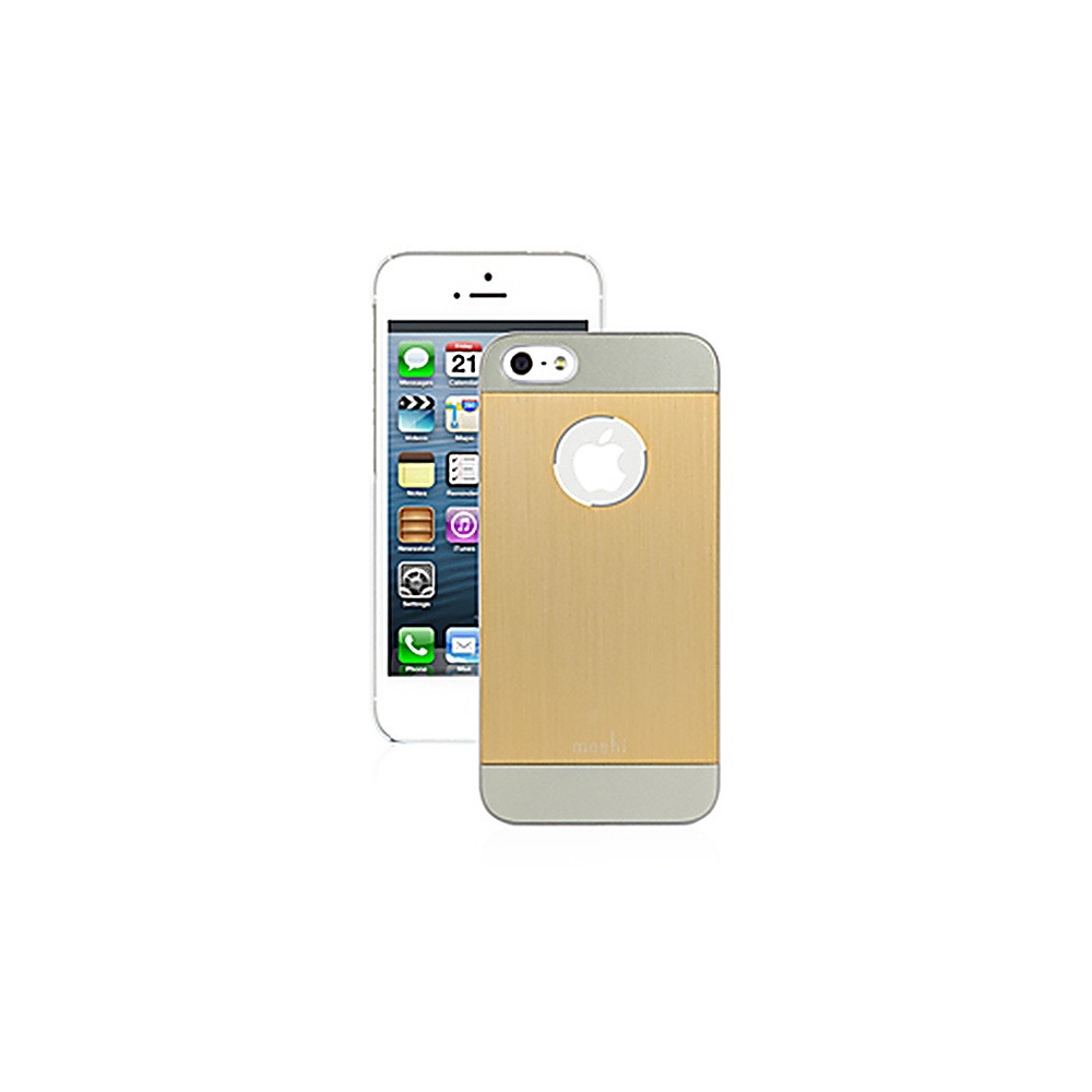 iPhone in una custodia oro e argento, posizionato davanti al telefono.