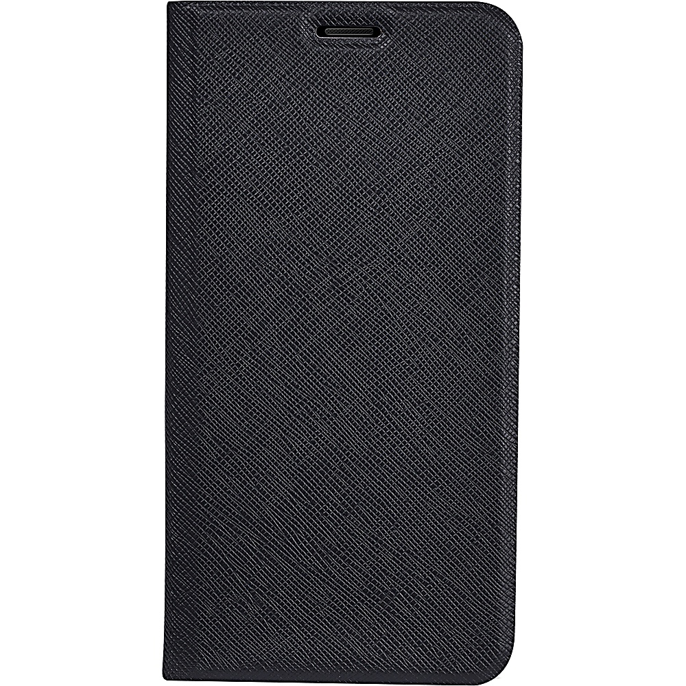 Funda de teléfono negra. Textura en la superficie. Color negro. Fondo blanco.