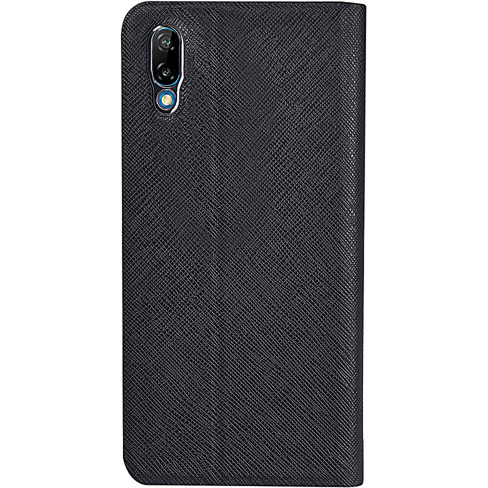 Una funda negra para teléfono con un patrón texturizado, con un recorte para la cámara.