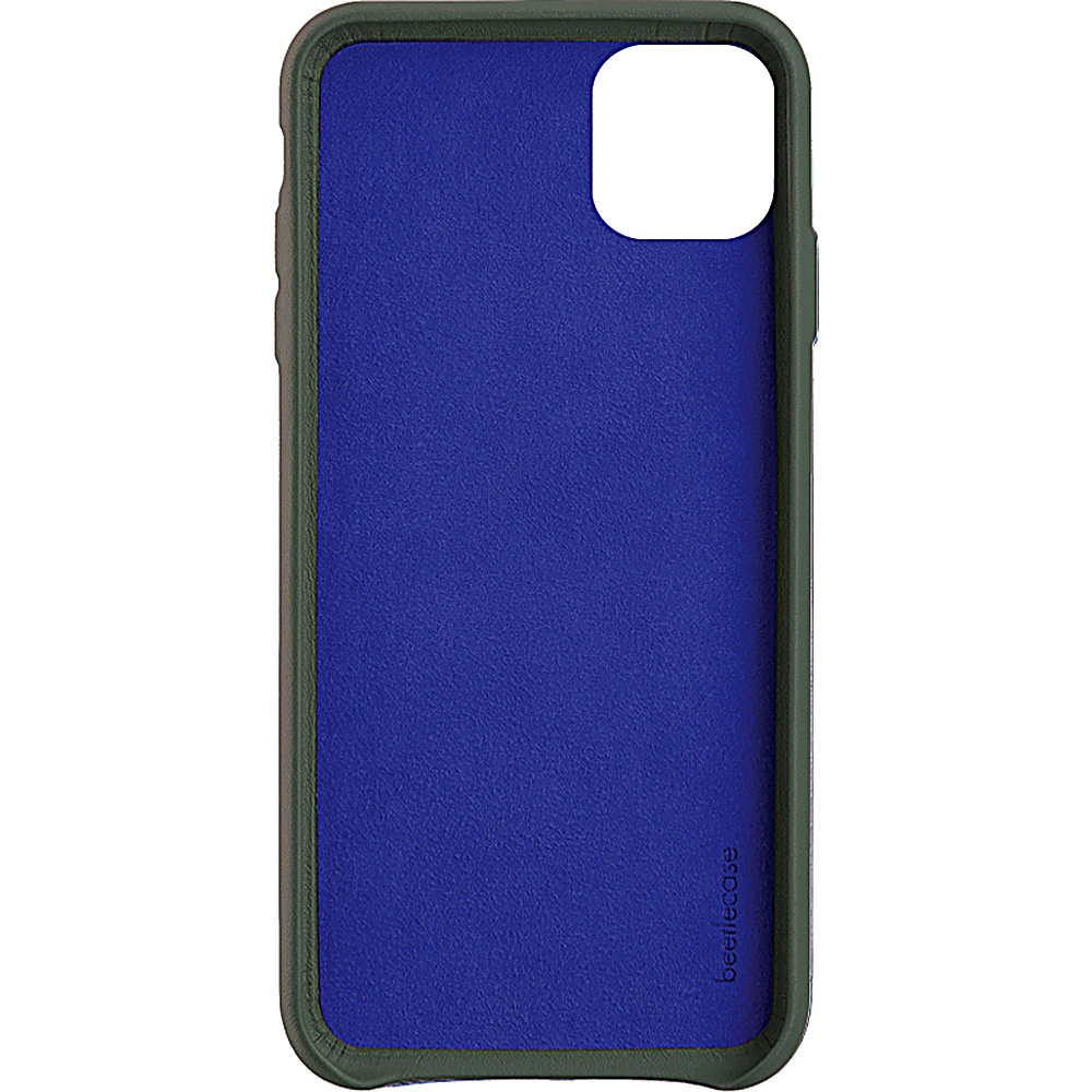 Custodia per telefono blu con bordo verde scuro.