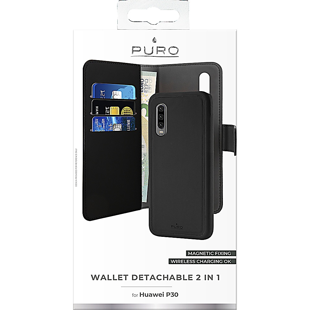 Custodia Wallet Detachable 2 in 1 per Huawei P30 con carte, contanti e telefono.