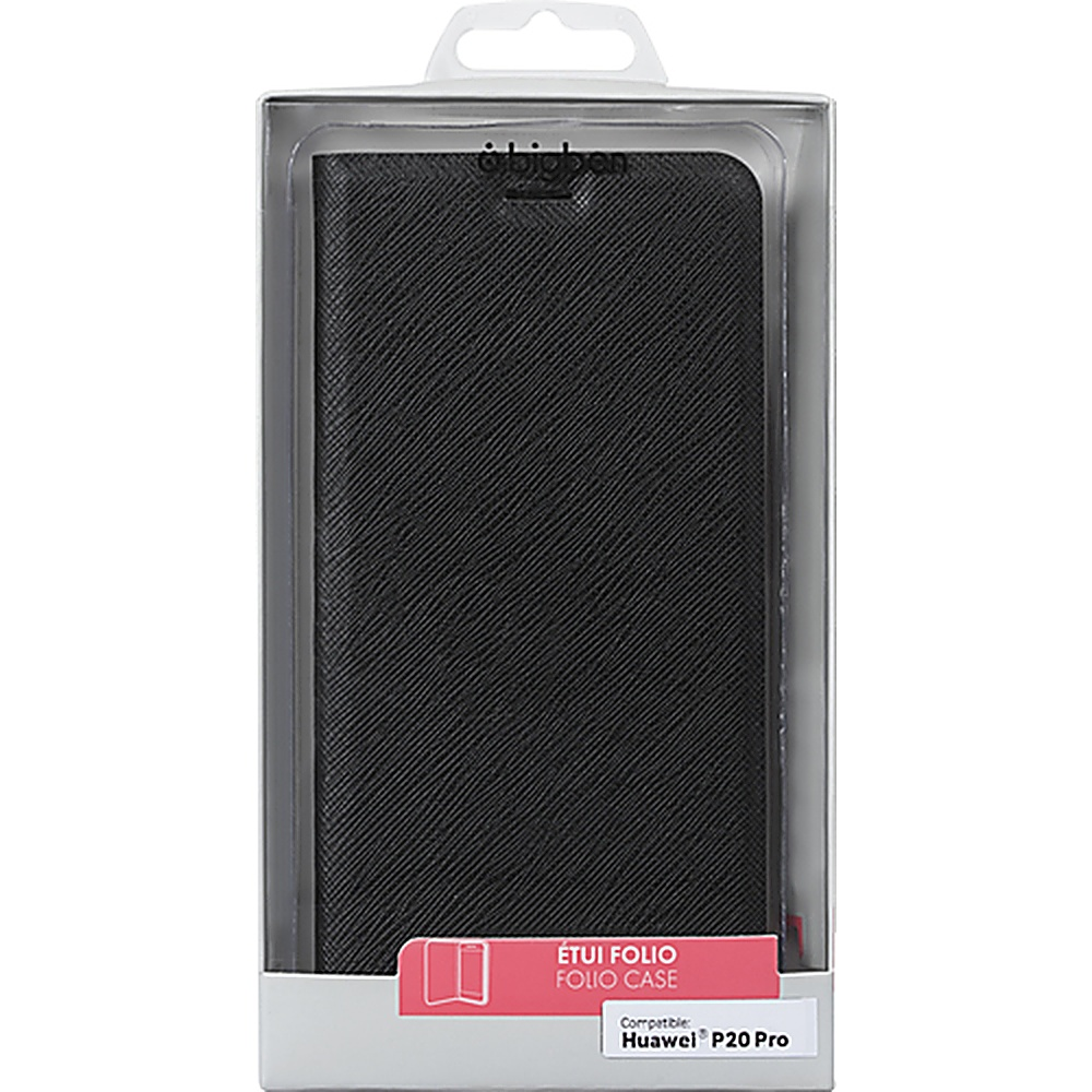 Schwarze Folio-Hülle in einer transparenten Plastikbox.