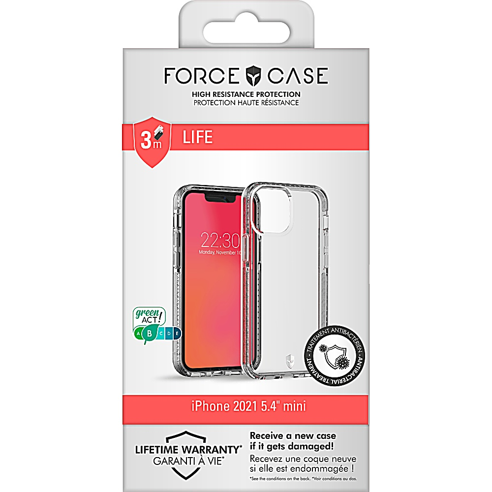 Confezione di custodia per telefono con un iPhone all'interno, custodia trasparente.