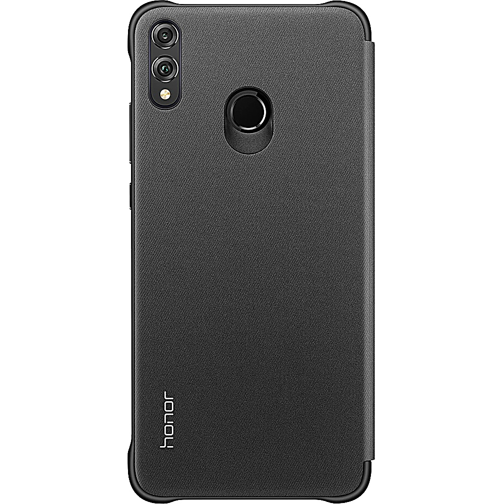 Custodia per telefono nera. Il retro ha un ritaglio per la fotocamera e un ritaglio per il sensore di impronte digitali.