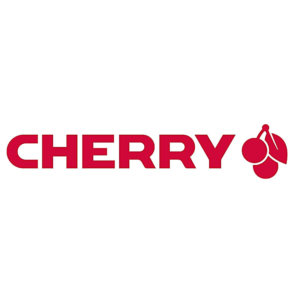 Logo "CHERRY" rosso con grafica di ciliegia su sfondo bianco.