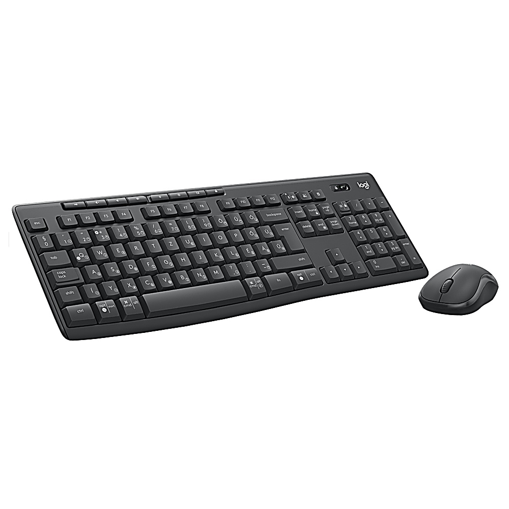 Schwarze Tastatur mit Maus auf weißem Hintergrund.