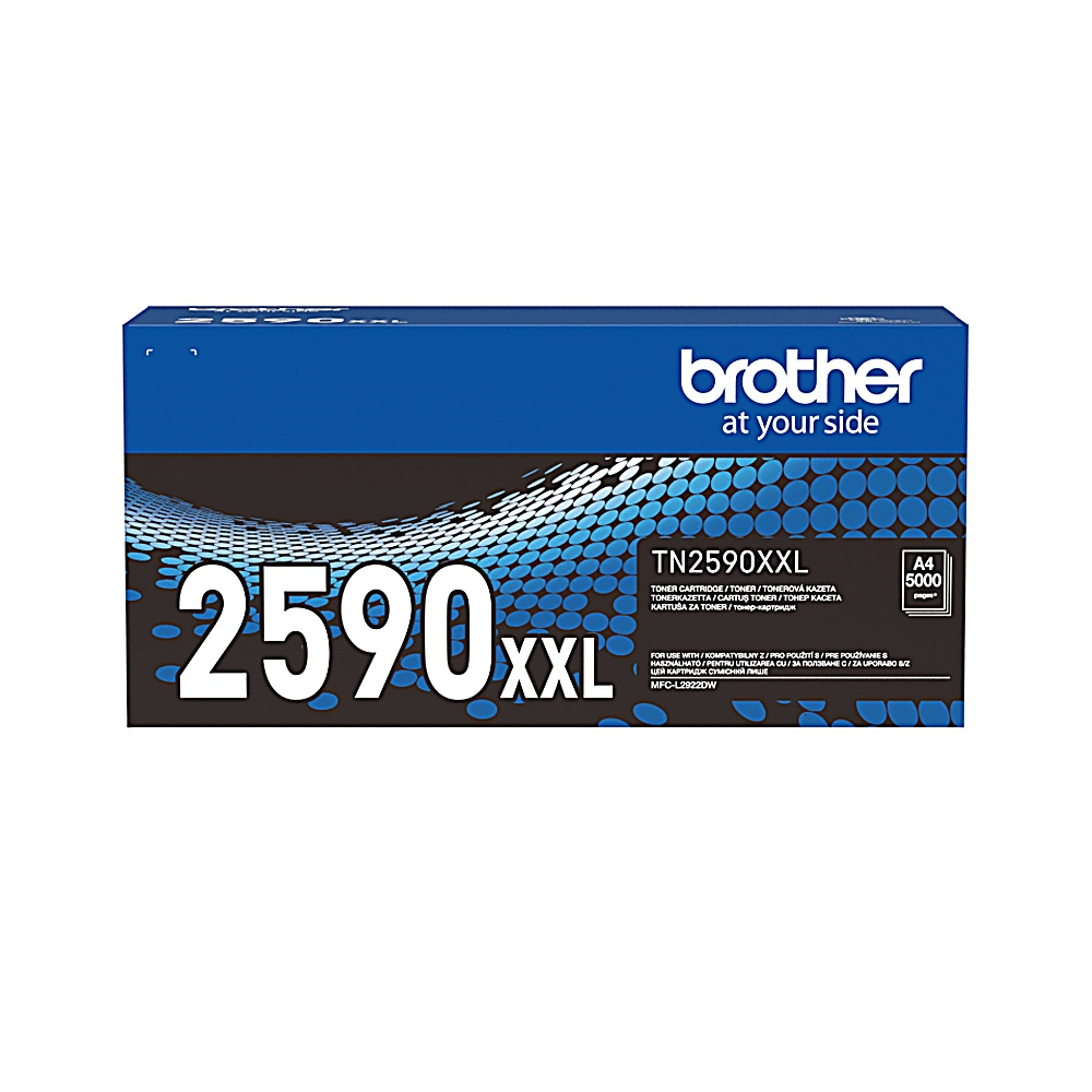 Scatola toner per stampante Brother. È blu e bianca, con il logo Brother.