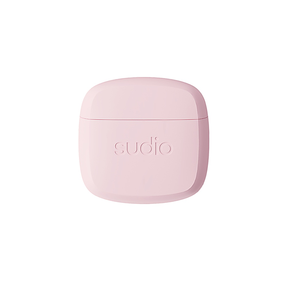 Custodia di ricarica rosa del marchio Sudio, forma quadrata.