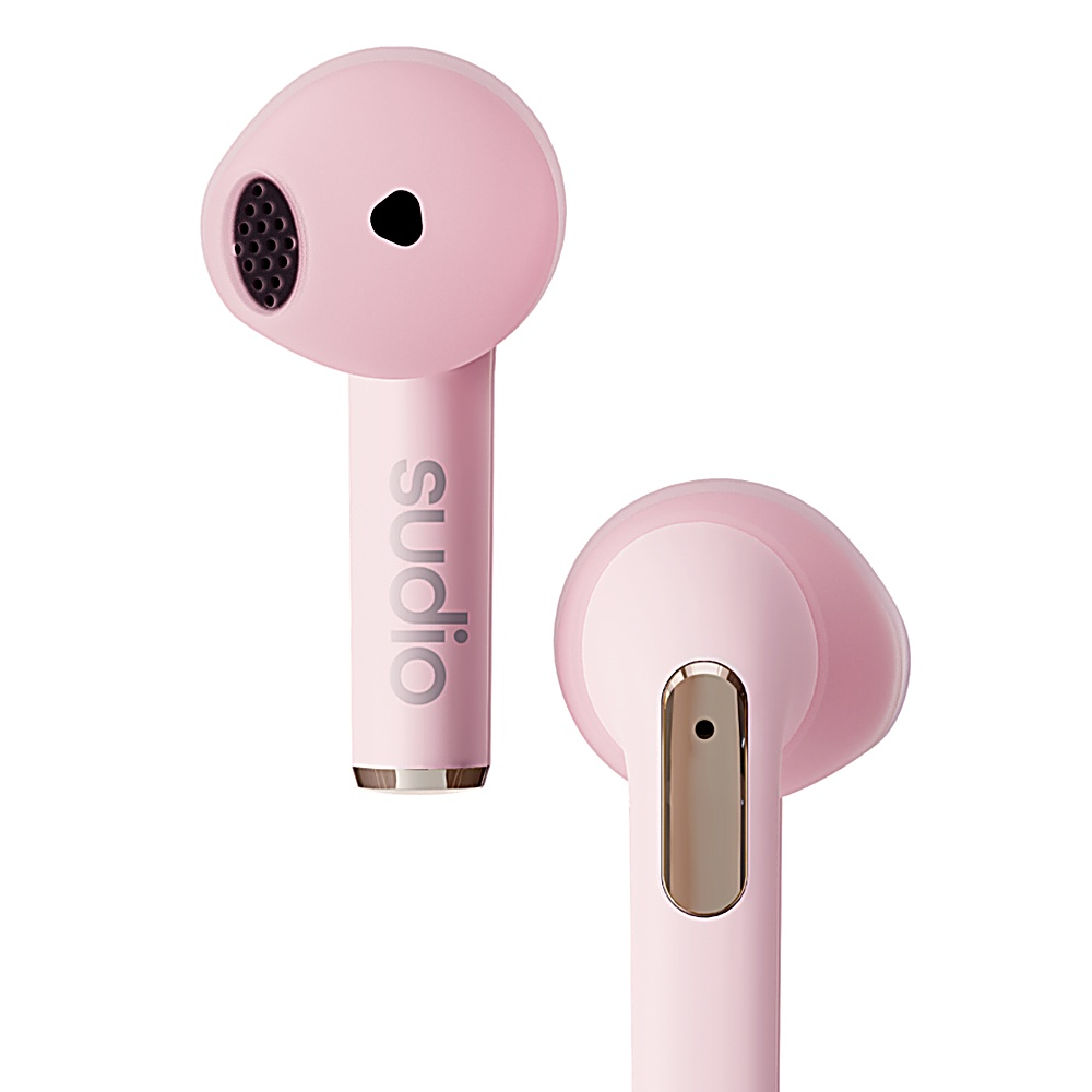 Due auricolari rosa. Uno è rivolto verso la fotocamera. L'altro è angolato.