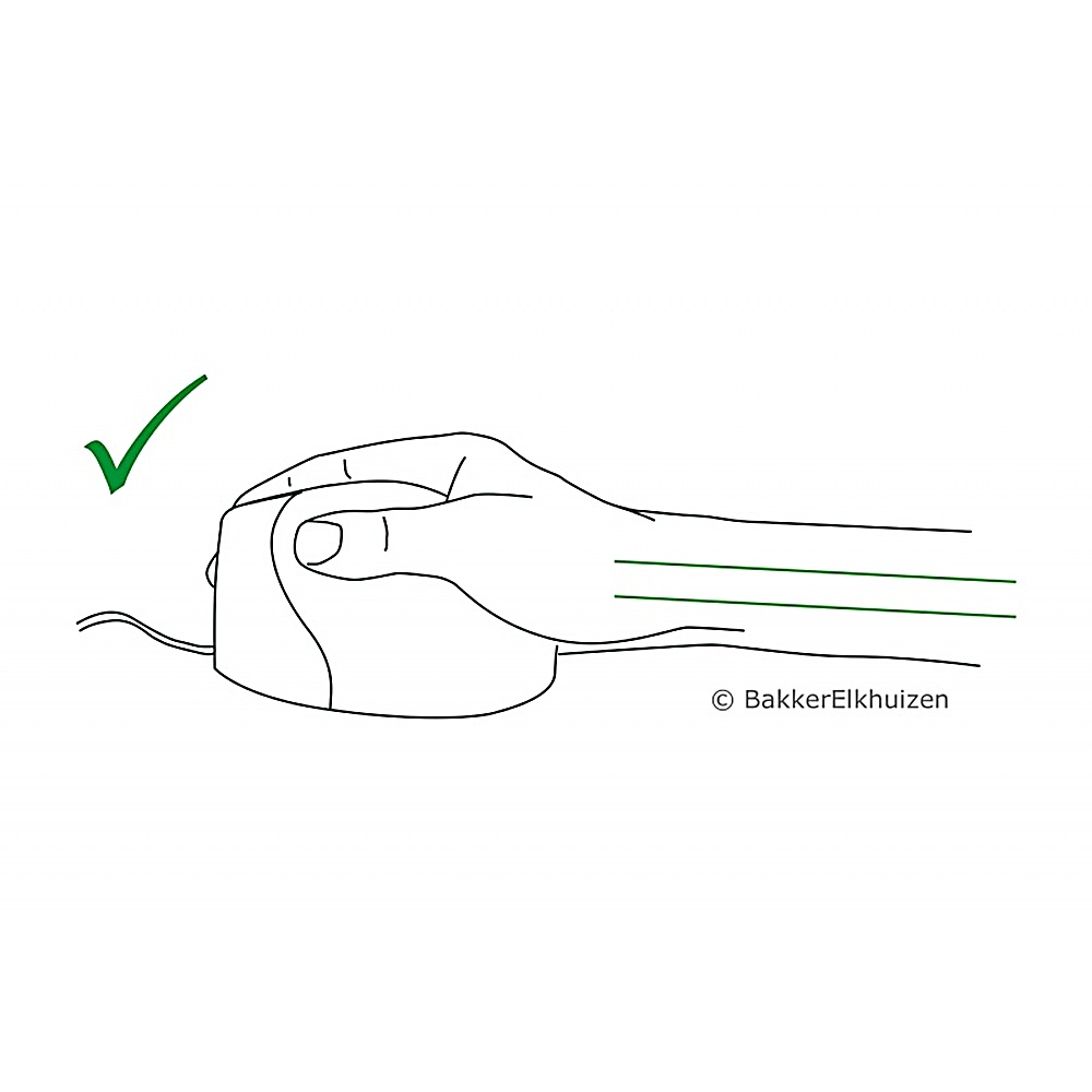 Disegno a tratteggio di una mano che tiene un mouse, con un segno di spunta sopra.