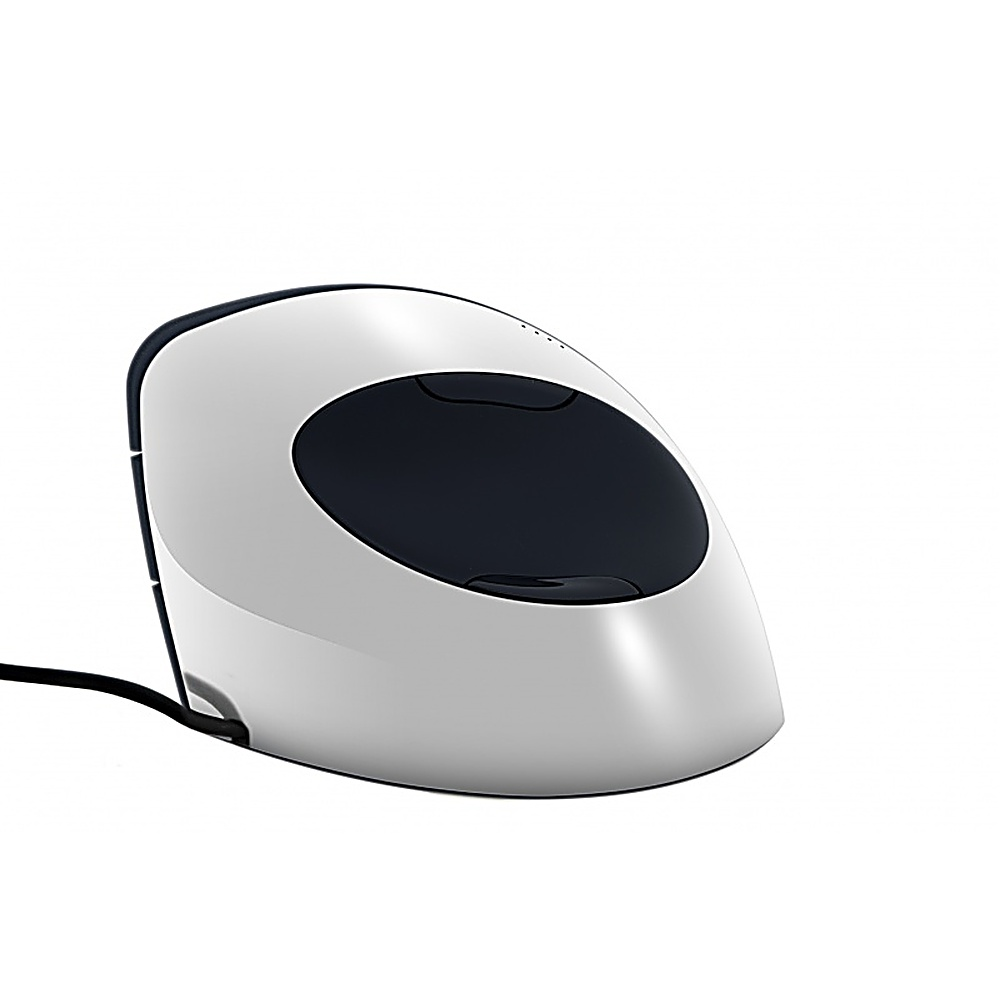 Mouse per computer bianco e nero. Il mouse ha un design unico e angolato.