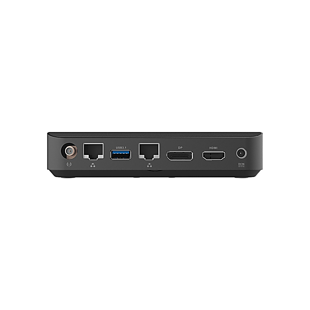 Dispositivo nero con diverse porte: USB 3.1, Ethernet, DP, HDMI e DCIN.