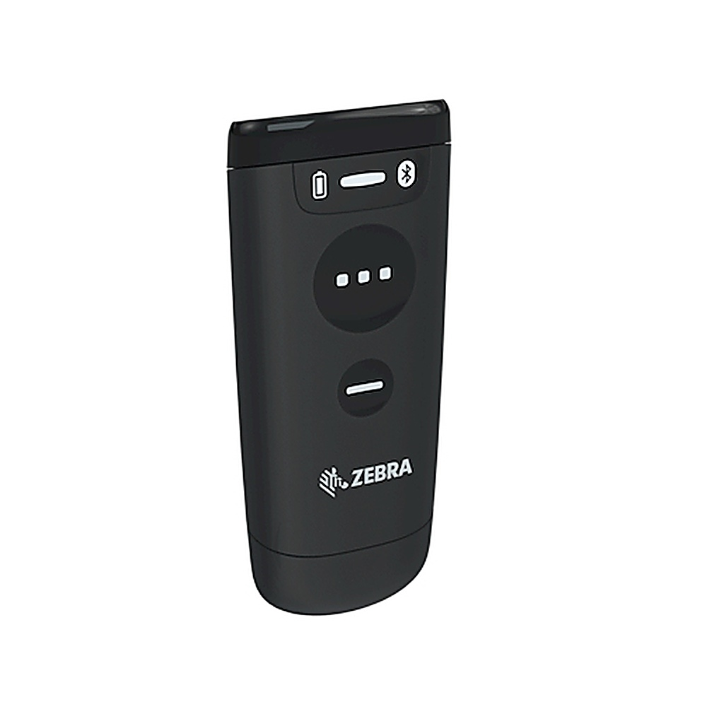 Schwarzer Handheld-Barcode-Scanner mit Tasten und einem Zebra-Logo.