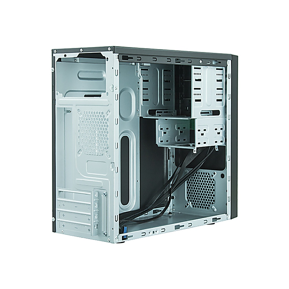 Interno del case del computer. Mostra la struttura interna, il telaio metallico e il cablaggio.