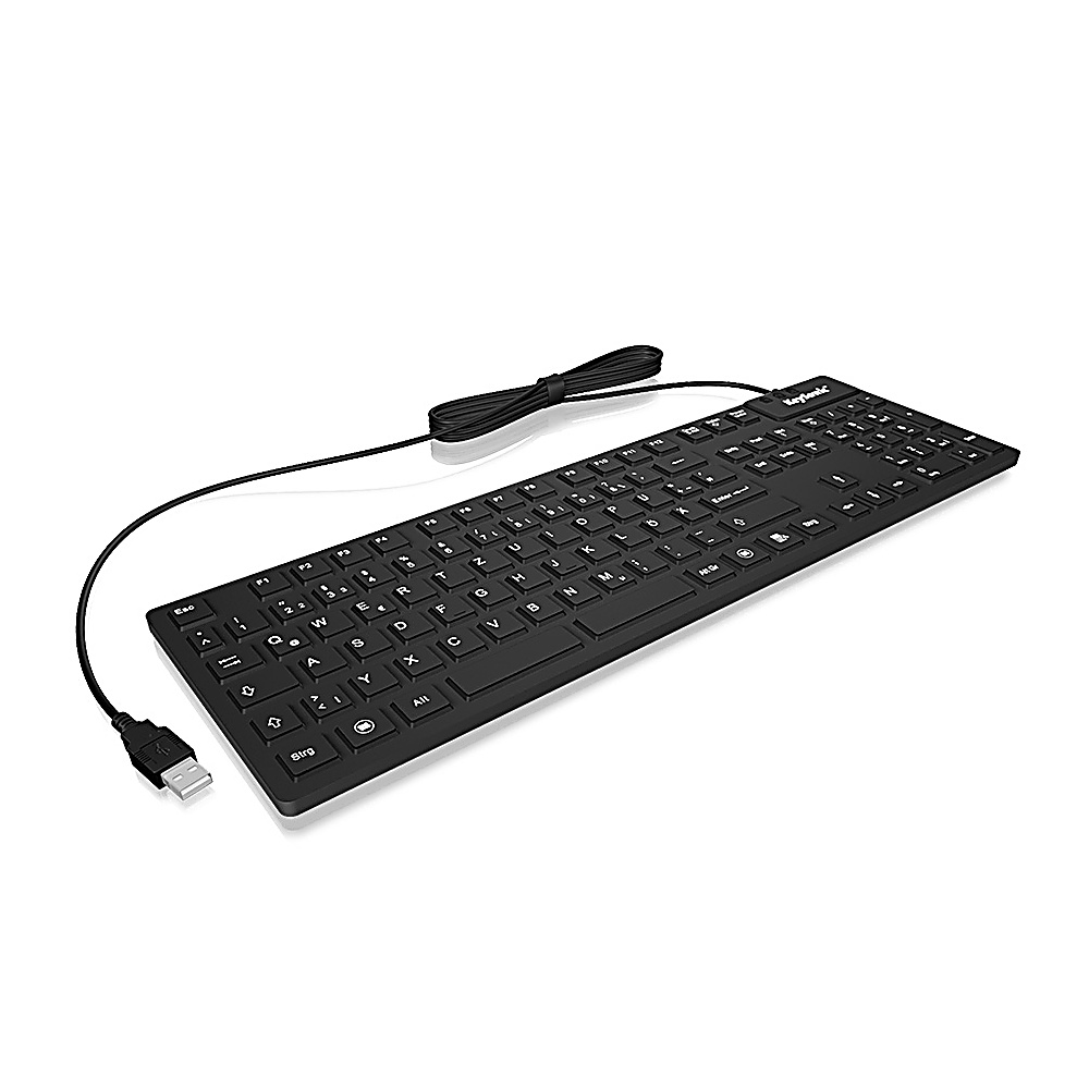 Una tastiera KeySonic nera e flessibile con connettore USB.