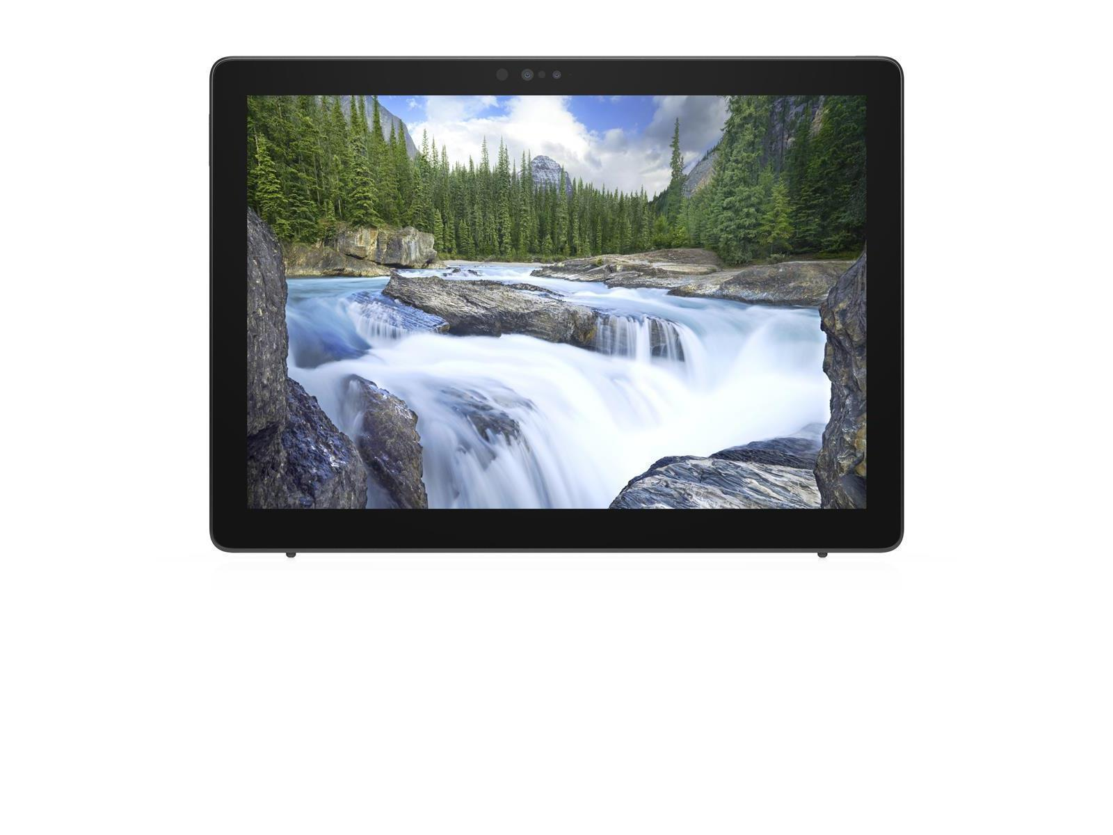 Schwarzes Tablet mit Wasserfallszene. Das Tablet steht vor weißem Hintergrund.