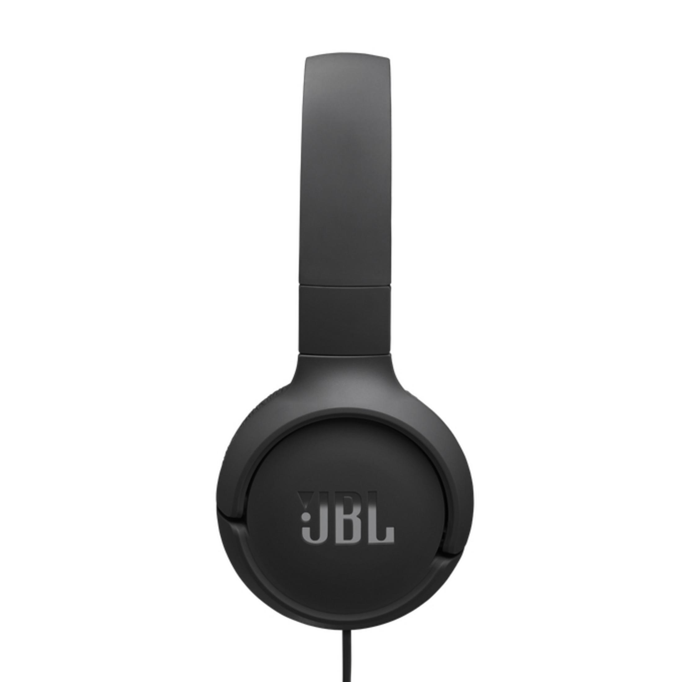 Cuffie JBL nere, vista frontale, con il nome del marchio in bianco.