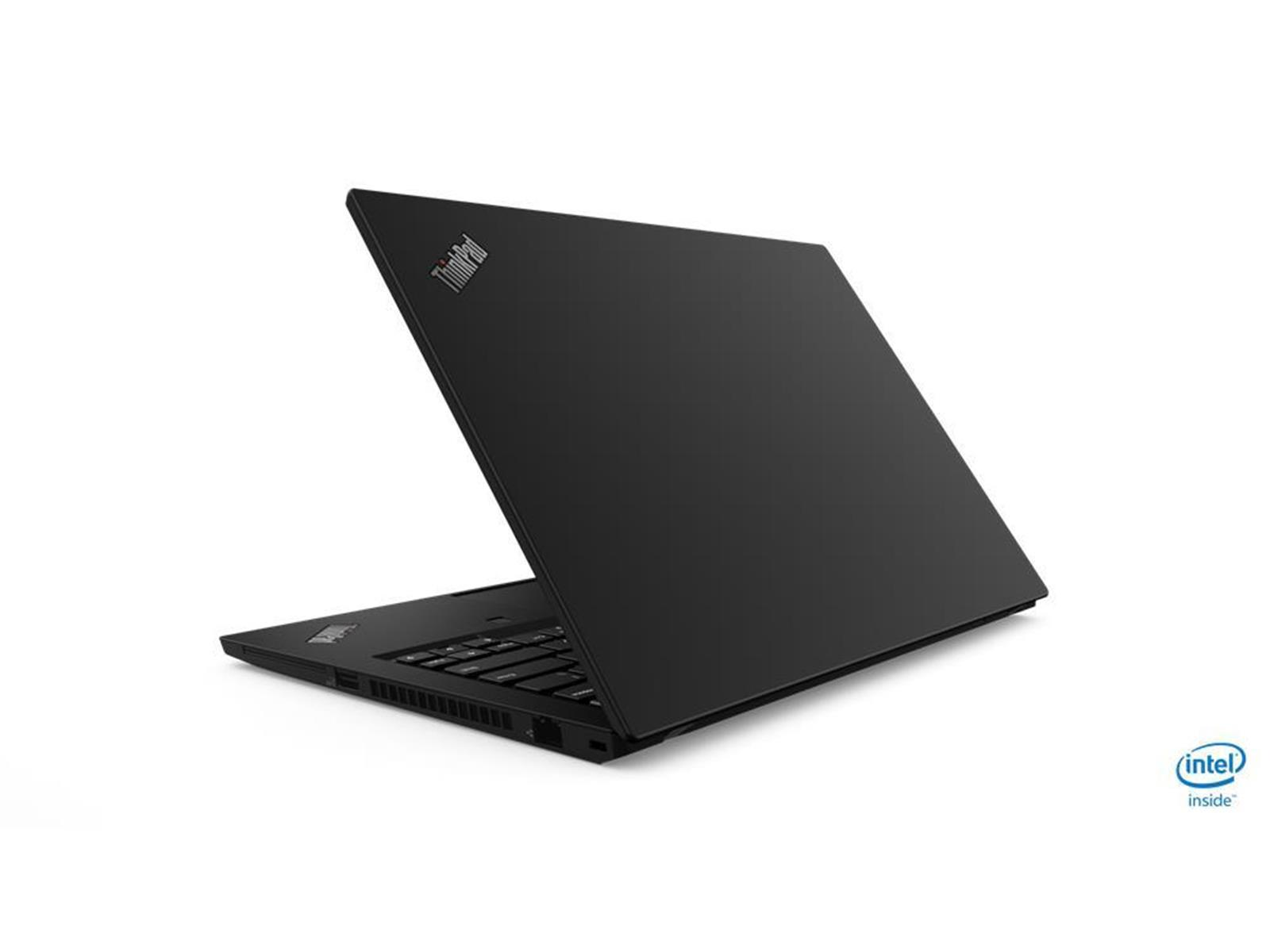 Schwarzes ThinkPad-Laptop, in einem Winkel geöffnet. Das ThinkPad-Logo ist auf dem Deckel prominent.