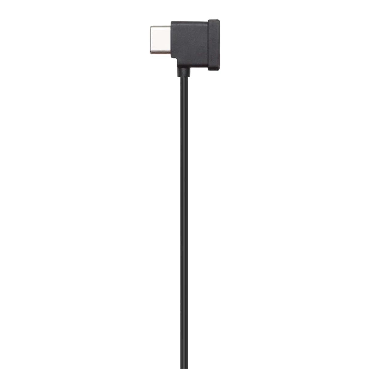 Schwarzes Kabel mit USB-C-Anschluss an einem Ende und rechtwinkligem Anschluss am anderen.