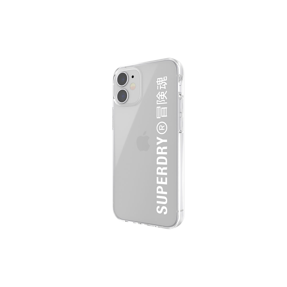 Custodia trasparente con logo Superdry bianco.