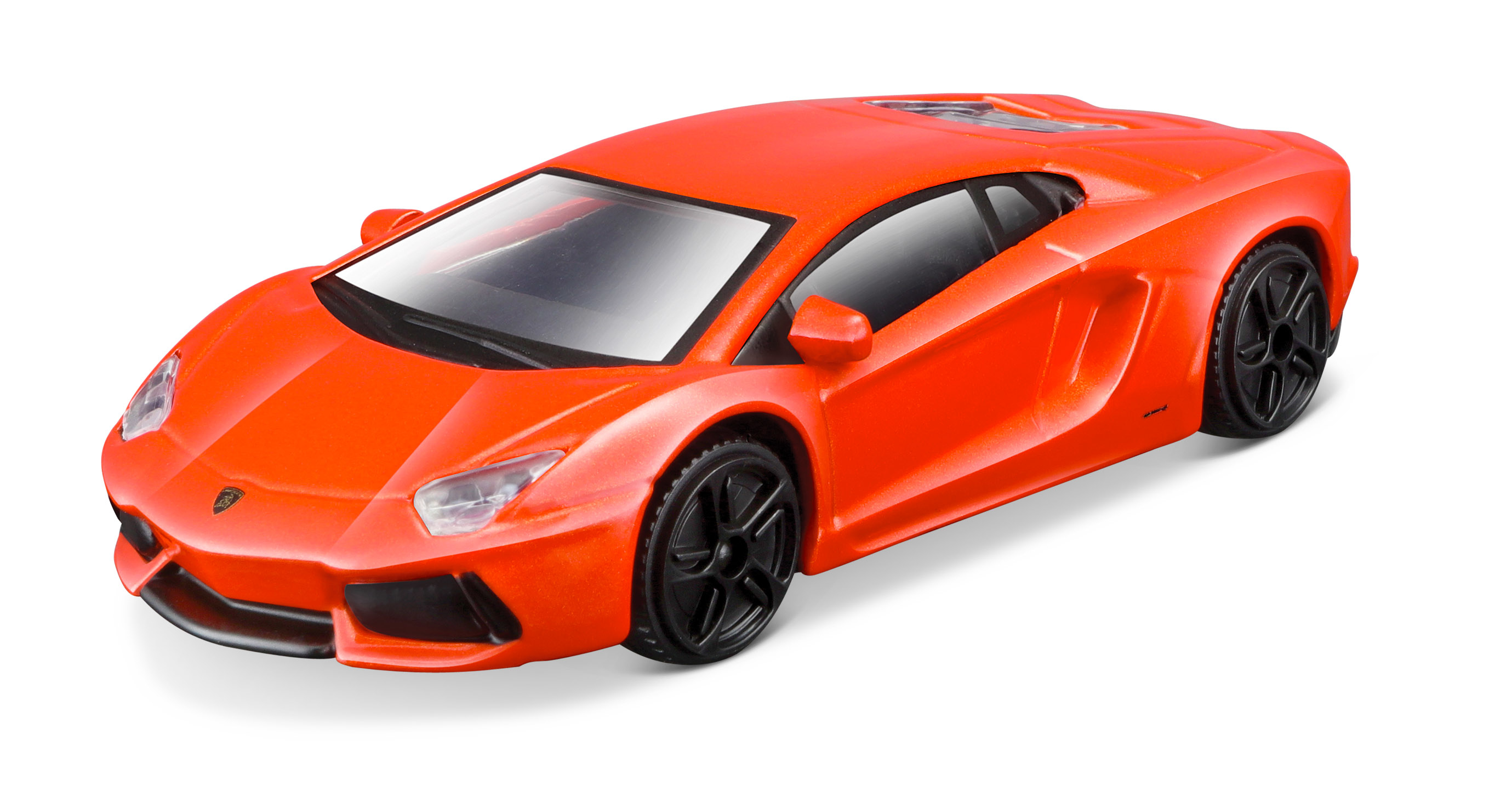 Un'auto giocattolo rossa con ruote nere. L'auto è un modello Lamborghini.