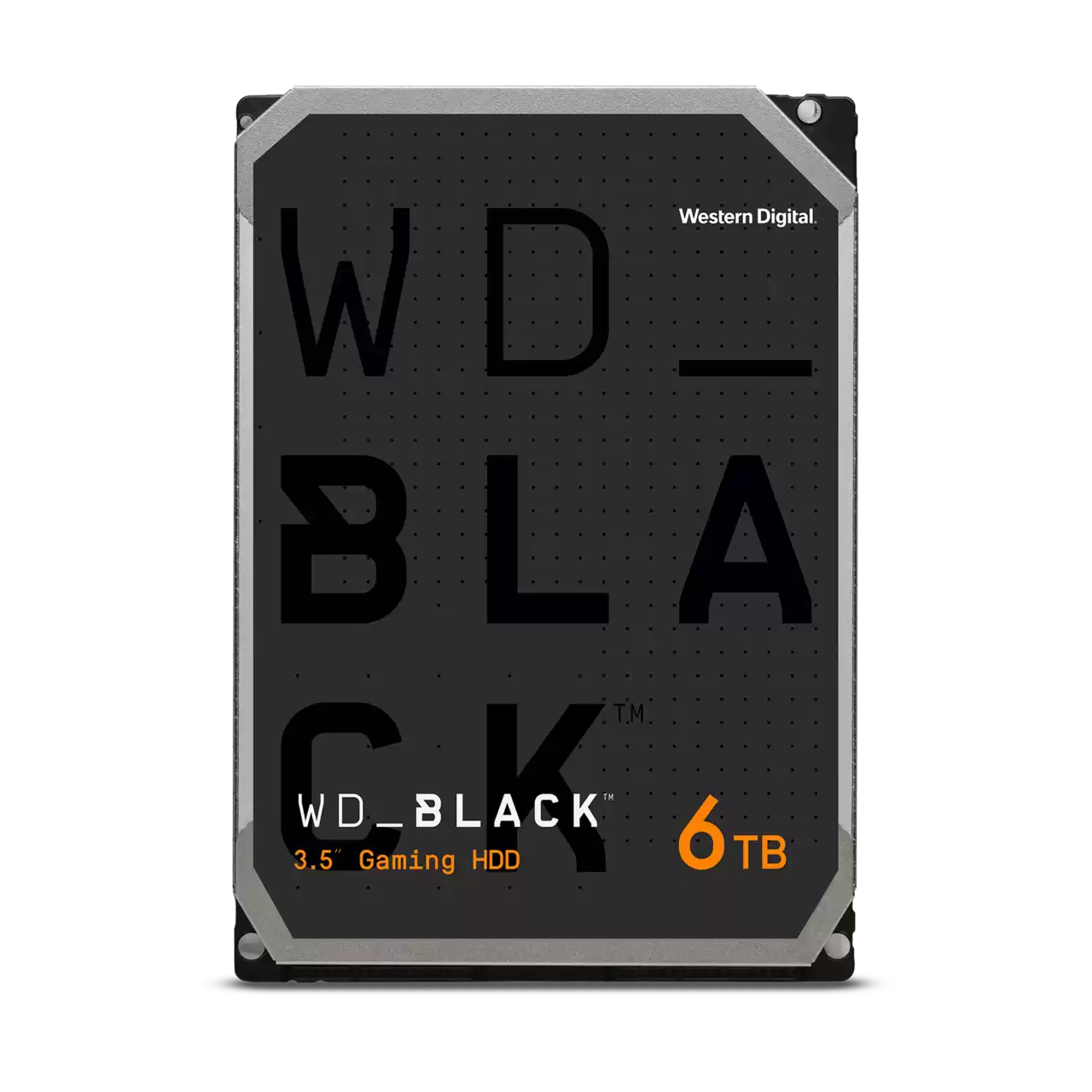 WD BLACK 3.5" Gaming HDD. Czarny dysk z szarym tekstem, pojemność 6TB. Metalowa ramka.