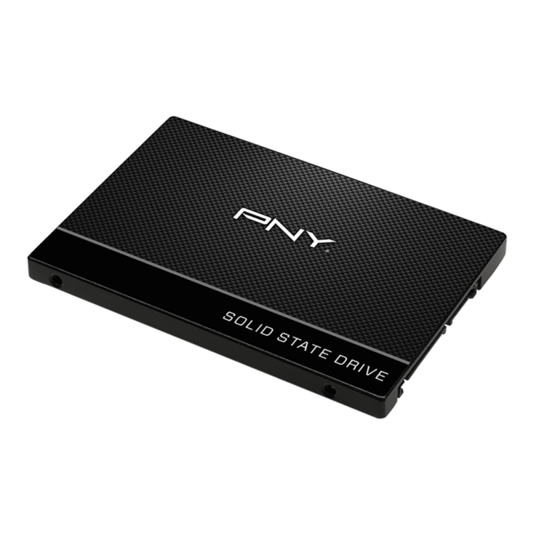 Schwarze Solid-State-Festplatte mit PNY und Solid State Drive darauf geschrieben.