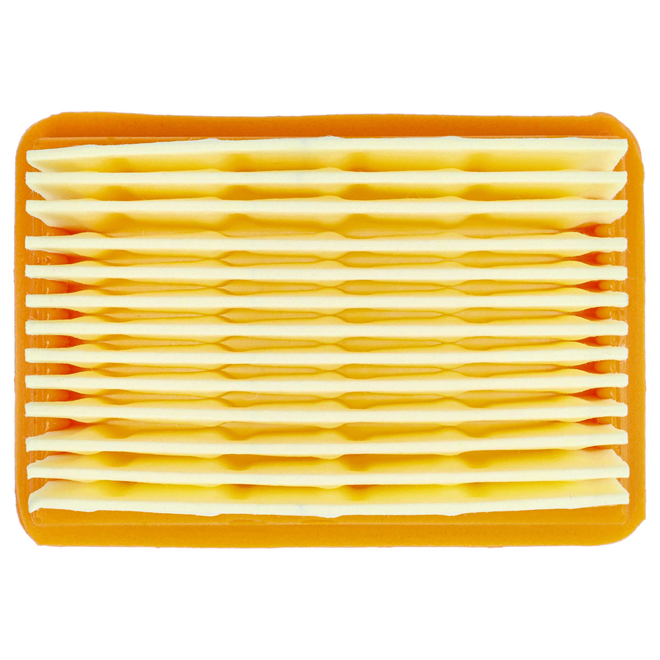 Oranger Luftfilter. Der Filter hat einen rechteckigen Rahmen und einen weißen, plissierten Filter.