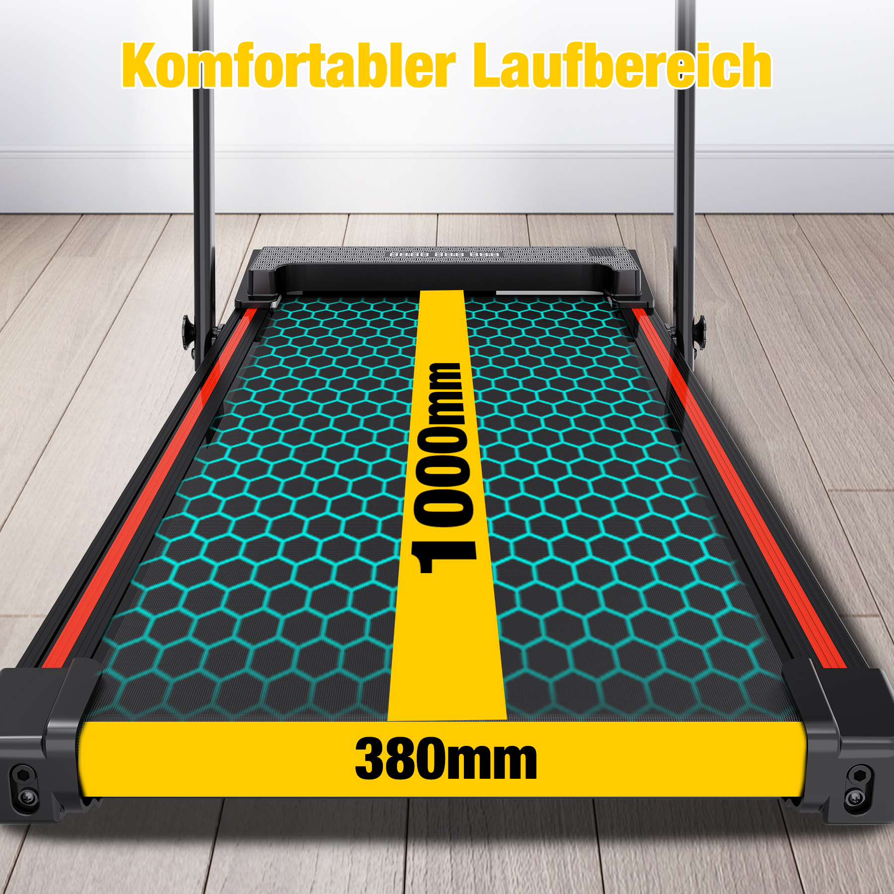 Ein Laufband mit einer gelben Linie, die den komfortablen Laufbereich markiert.