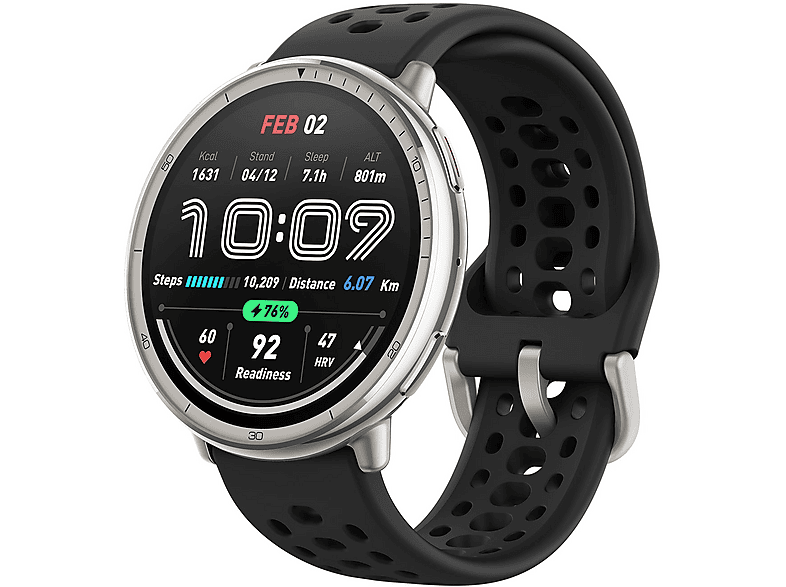 AMAZFIT ACTIVE2BK-C0208005007 Smartwatch Polymer, Edelstahl, Gehärtetes Glas Silikon, Universalgröße, Silber