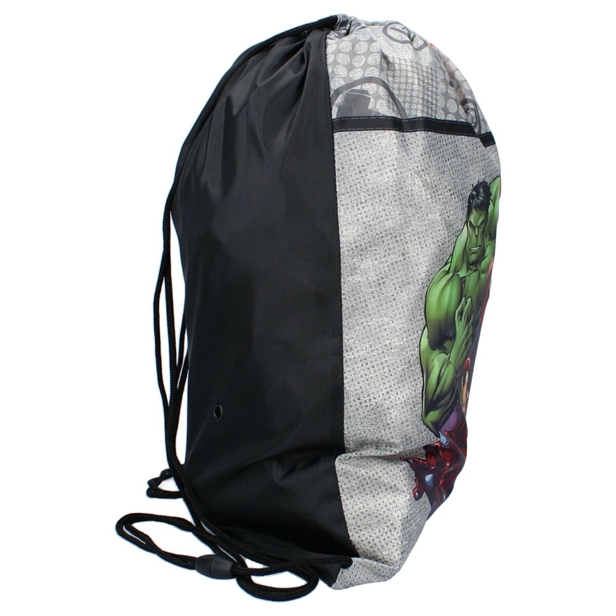 Rucksack mit Hulk und anderen Avengers-Charakteren. Schwarz und grau.