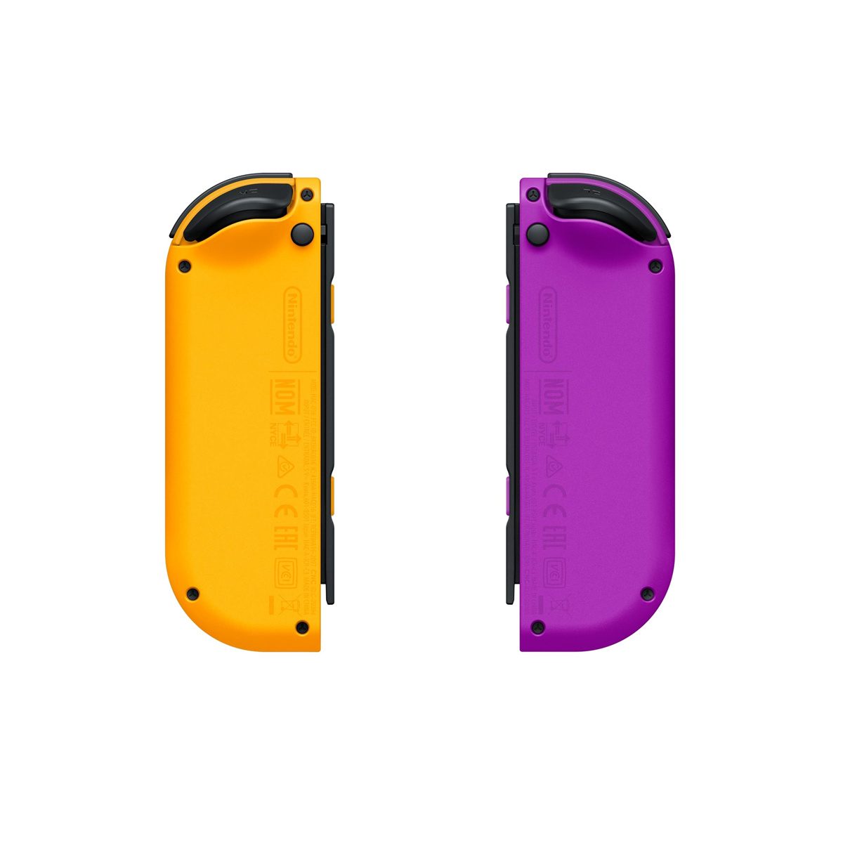 Zwei farbige Gamecontroller: einer orange, einer lila. Beide nebeneinander.