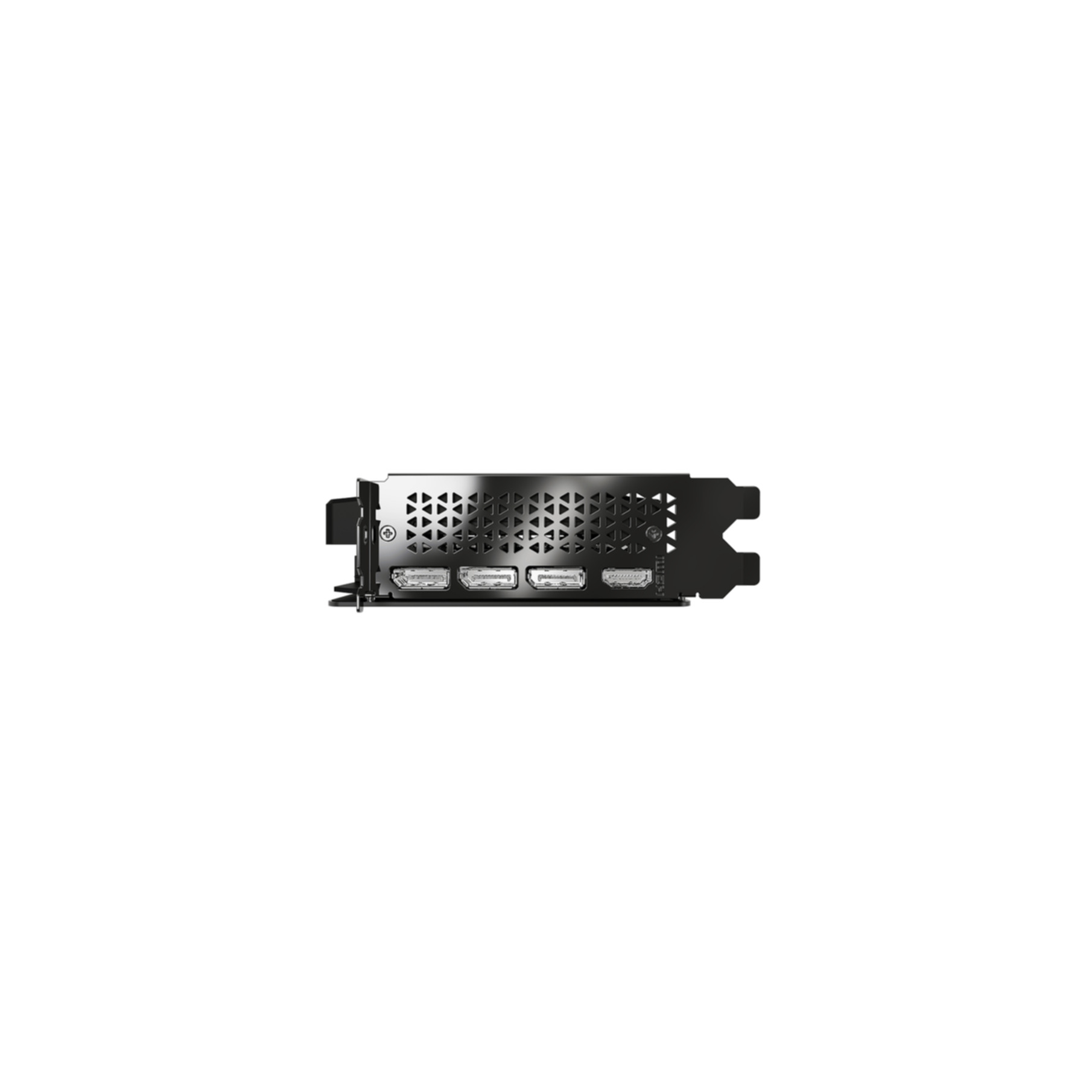 Black graphics card ports. Three HDMI ports. White background.