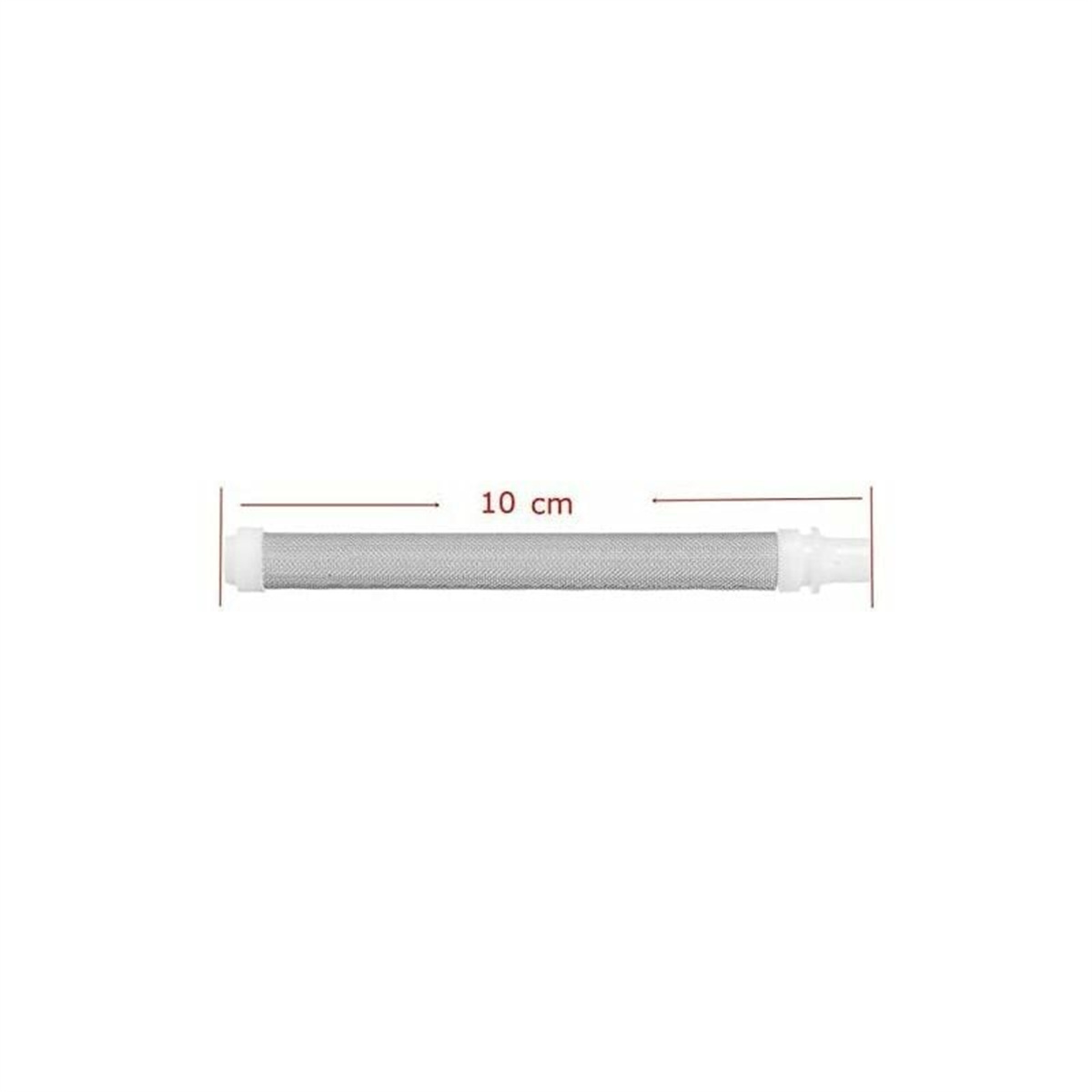 Ein 10 cm langer zylindrischer Filter, an den Enden weiß, auf weißem Hintergrund.