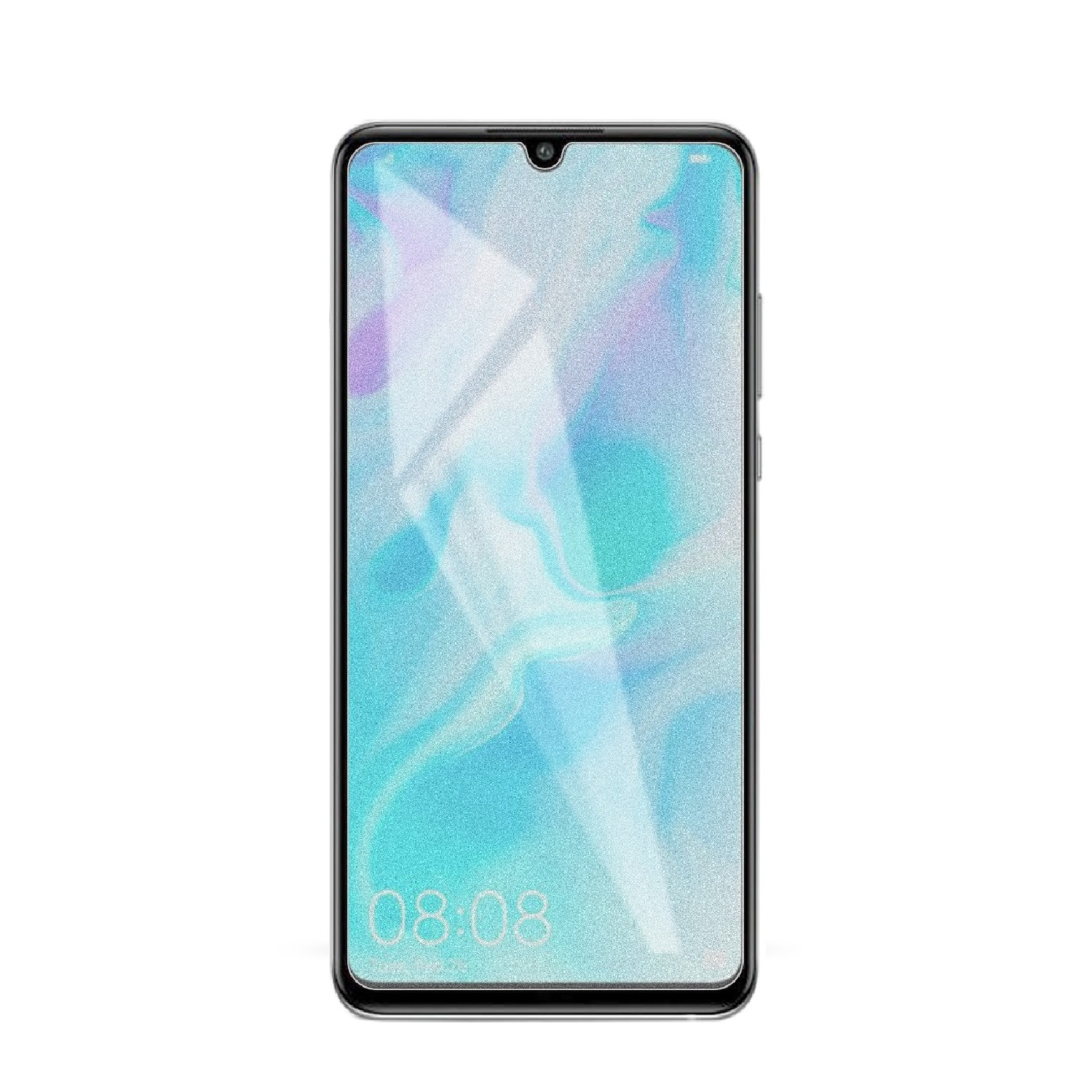 Ein Smartphone mit schwarzem Rahmen und einem Bildschirm, der ein buntes abstraktes Bild zeigt.