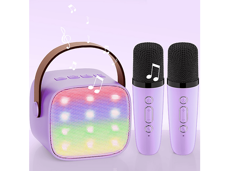 Karaoke-Maschine Mit 2 Drahtlosen Mikrofonen – Bluetooth-Lautsprecher Für Kinder & Erwachsene, Bis Zu 10h Akku