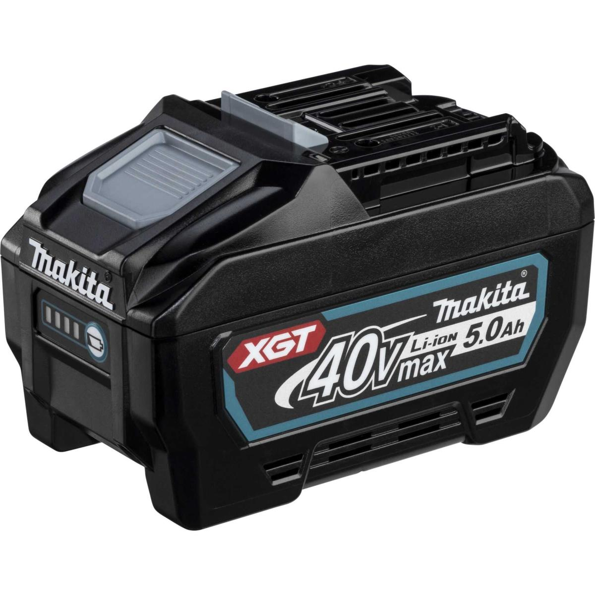 Ein schwarzer Makita 40V max Akku, mit 5.0Ah und XGT-Kennzeichnung.