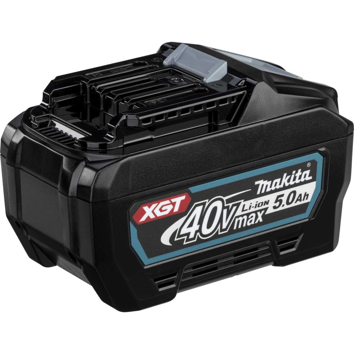 Schwarzes Makita 40V max 5,0Ah Akkupack mit Text und Logo auf weißem Hintergrund.