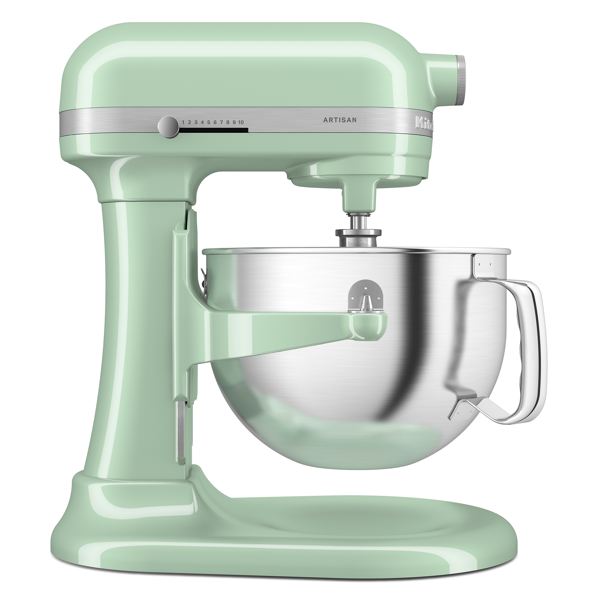 Frullatore KitchenAid verde menta su sfondo bianco.