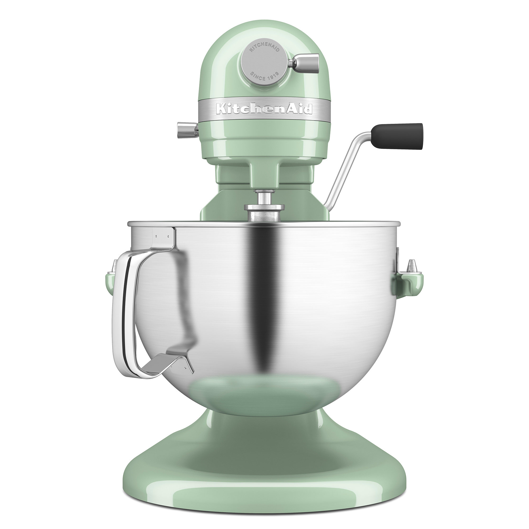 Frullatore KitchenAid verde menta su sfondo bianco.