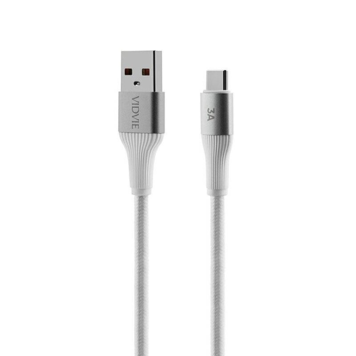 Weißes USB-zu-USB-C-Ladekabel mit der Aufschrift 'VIDVIE' und '3A'.