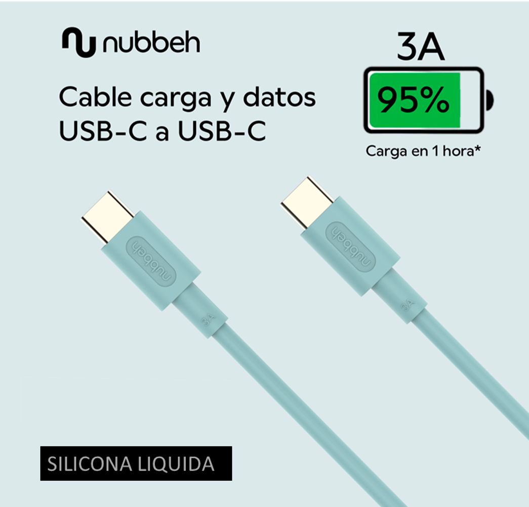 Dos cables USB-C azul claro para cargar y transferir datos. Icono de batería muestra 95%.