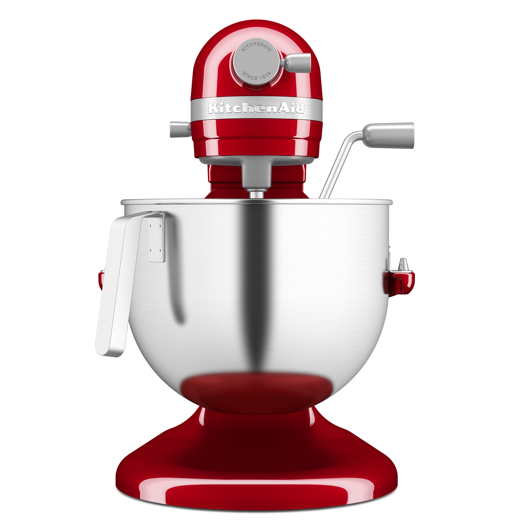 Roter KitchenAid-Mixer. Der Mixer ist rot und hat eine große Edelstahlschüssel.