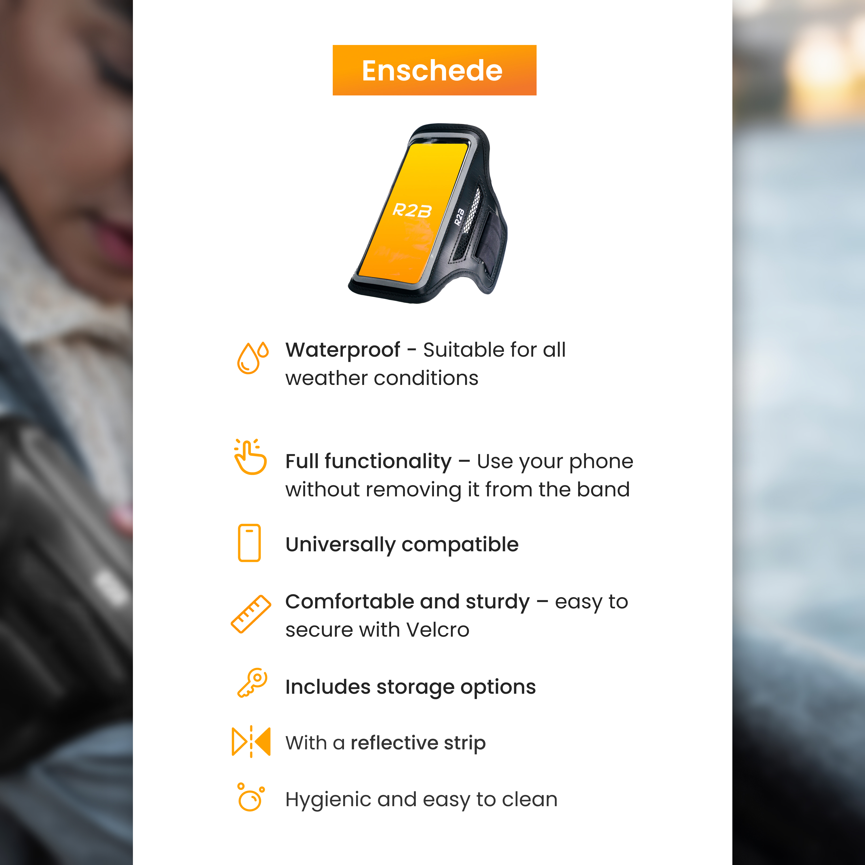 Armband met telefoon. Kenmerken: waterdicht, volledige functionaliteit, compatibel, stevig, met opbergruimte.